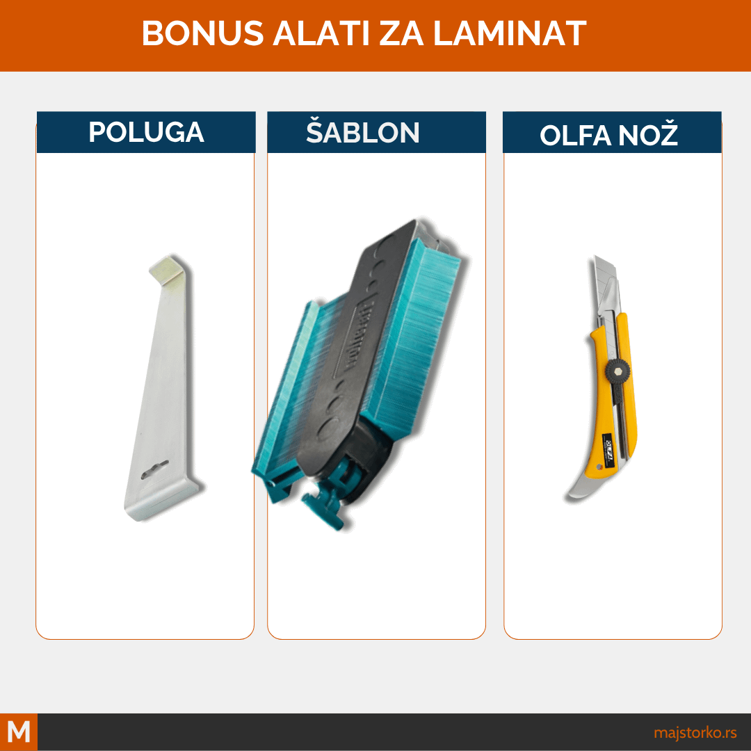 alat za postavljanje laminata ' poluga, šablon i olfa nož