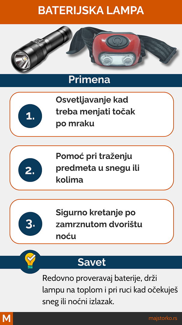 stvari za zimu u kući i automobilu - baterijske lampe